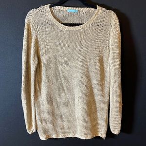 J McLaughlin Tan Long Sleeve Sheer Crew Neck Fall Warm Top Sweater- Size Medium